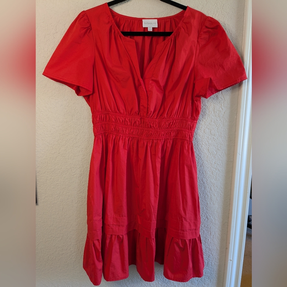 Sugarlips Miller 100% Cotton Poplin Mini Dress Red A-Line Size M Excellent